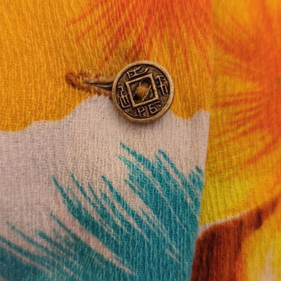 Bark cloth vintage Hawaiian tropical print button up sleeveless shirt - Picture 8 of 9